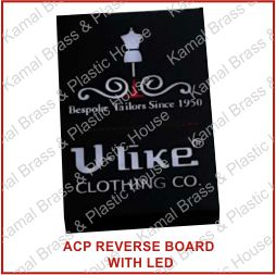 ACP Reverse Vinyl Cutting Flex Board Boards Acrylic SS Steel Golden Copper Brass Letters Sign Signs Boards Aluminium SS Collar Crystal Channel